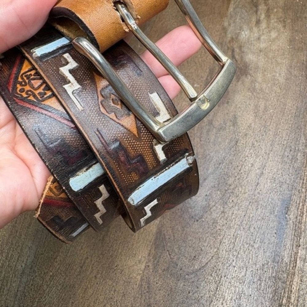 Brown Patterned Leather Belt - image 2